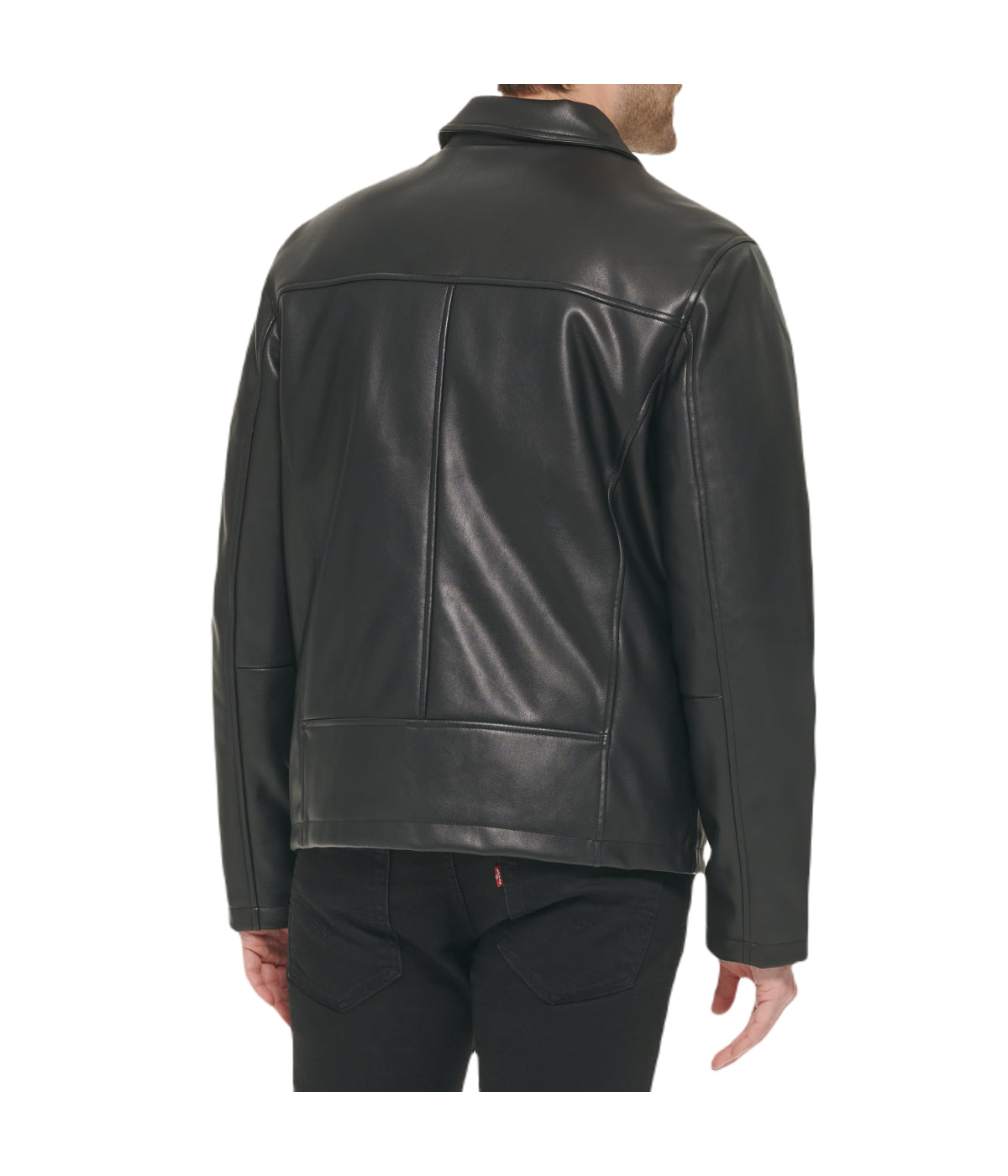  Cole Haan Mens Faux Leather Collared Jacket Black - Black - Bonton
