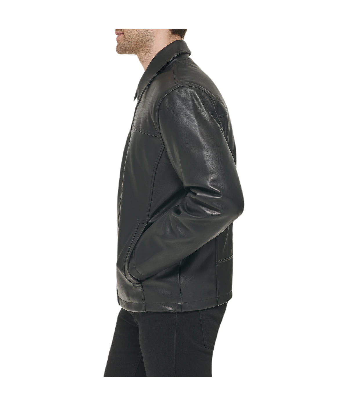  Cole Haan Mens Faux Leather Collared Jacket Black - Black - Bonton