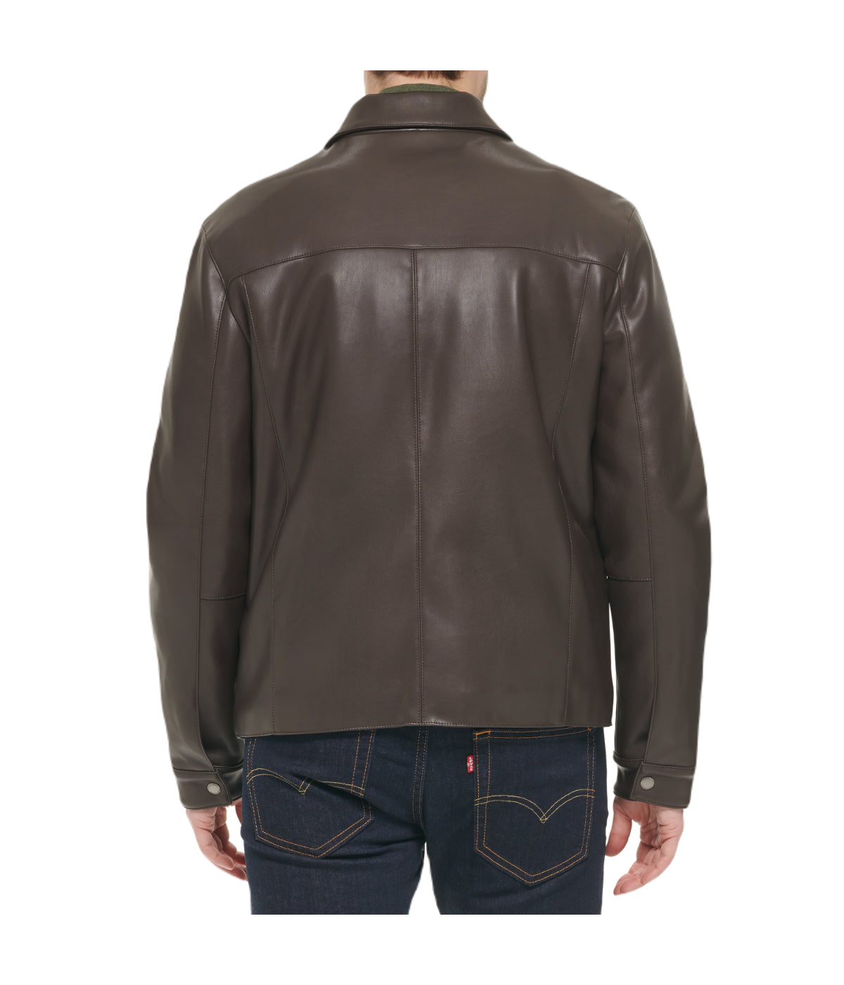  Cole Haan Mens Faux Leather Collared Jacket Dark Brown - Dark Brown - Bonton
