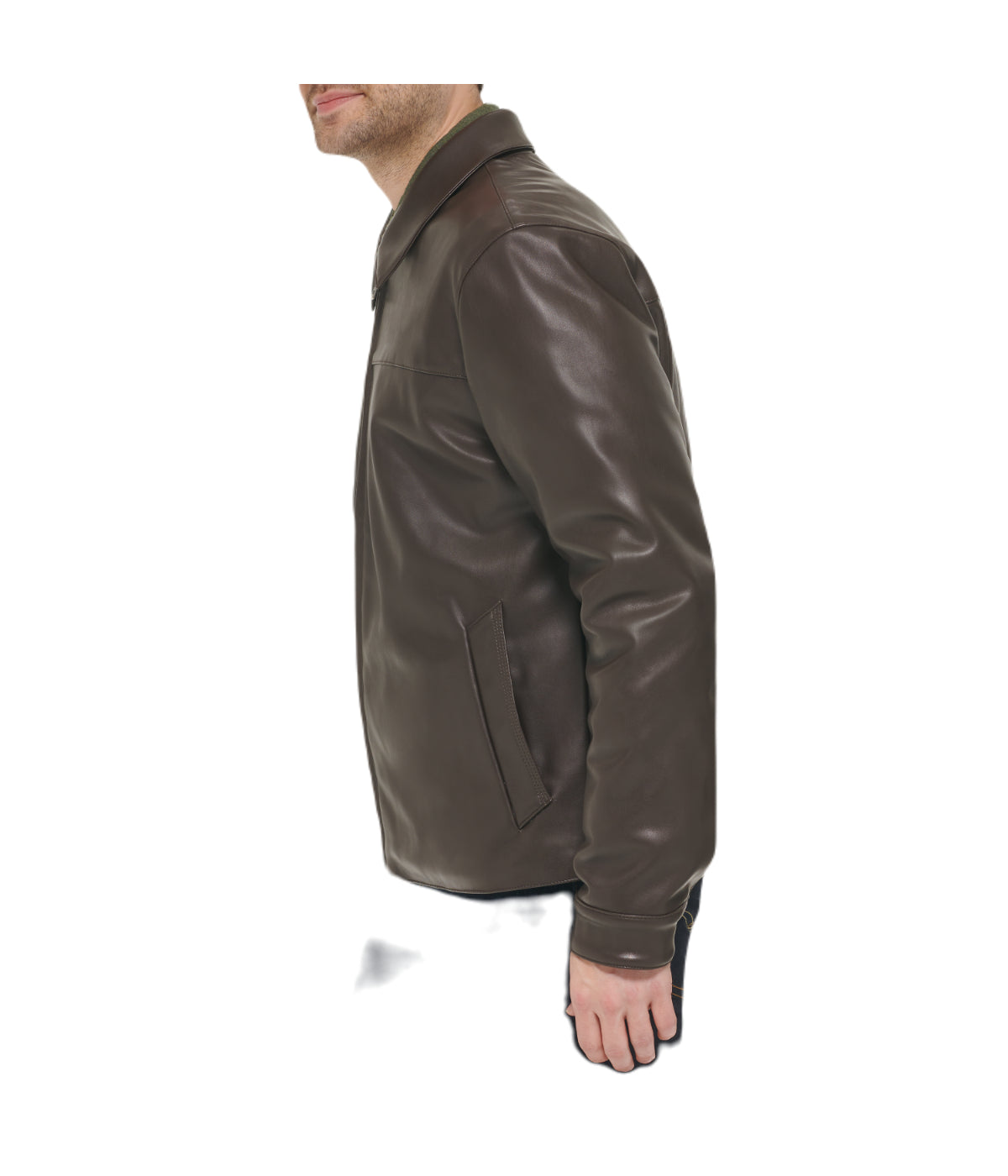  Cole Haan Mens Faux Leather Collared Jacket Dark Brown - Dark Brown - Bonton