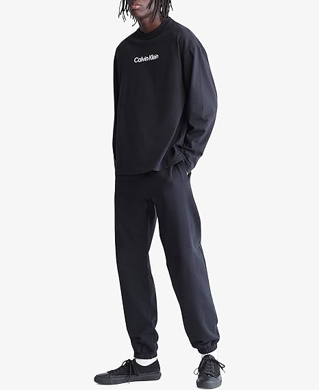  Calvin Klein Long Sleeves Standard Logo Terry Crew - Black Beauty - Bonton