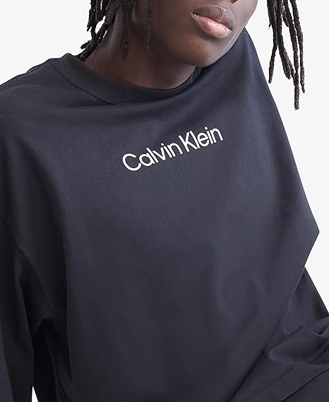  Calvin Klein Long Sleeves Standard Logo Terry Crew - Black Beauty - Bonton