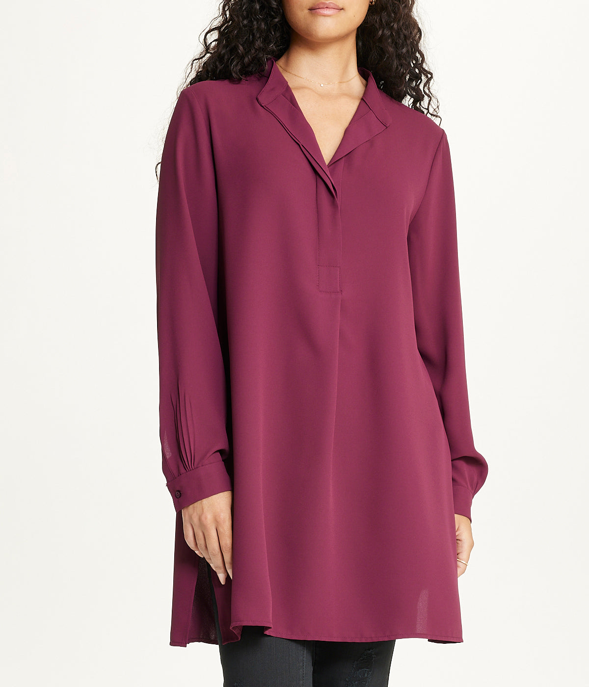  Anne Klein Long Sleeve Pop-Over Tunic With Covered Placket - Chianti - Bonton