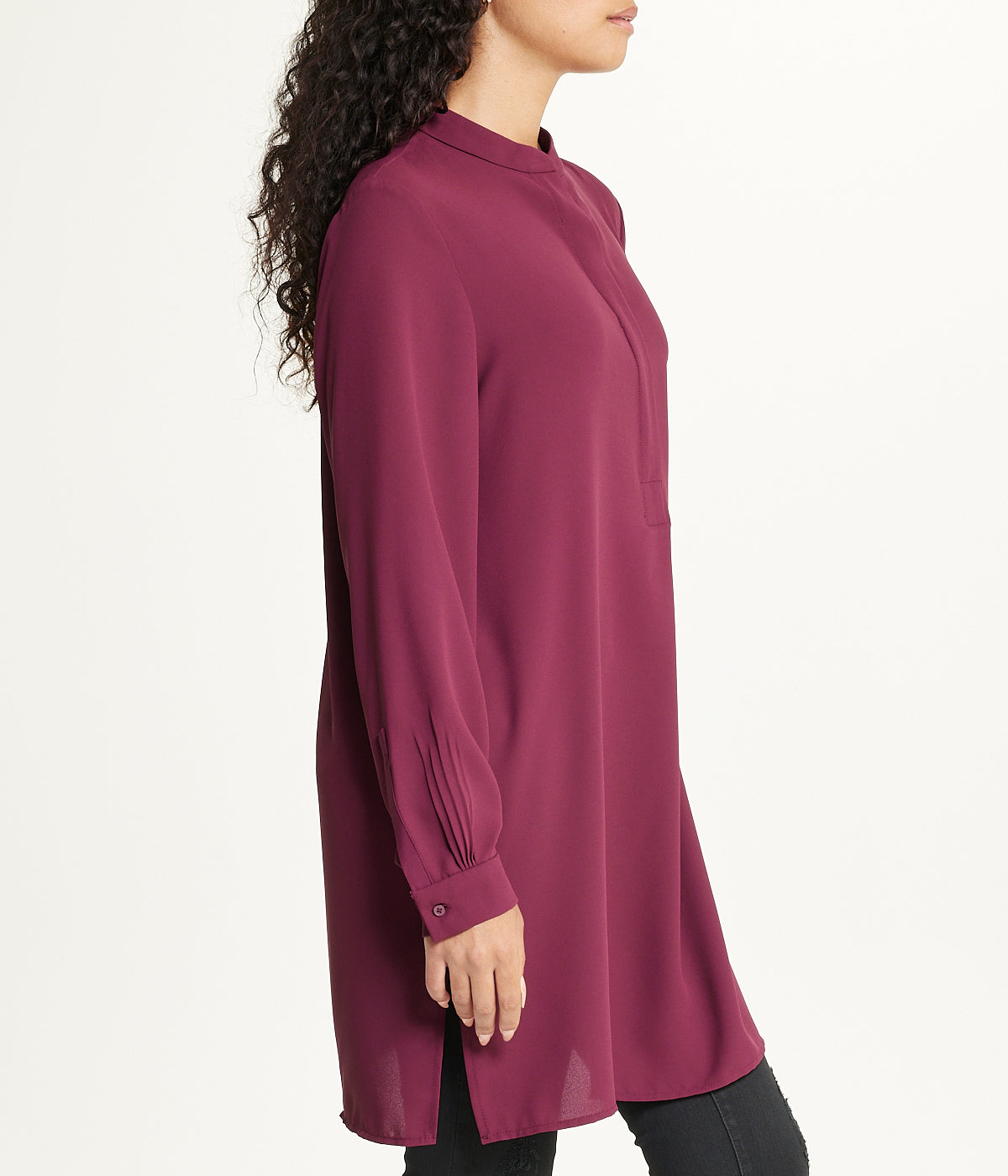  Anne Klein Long Sleeve Pop-Over Tunic With Covered Placket - Chianti - Bonton