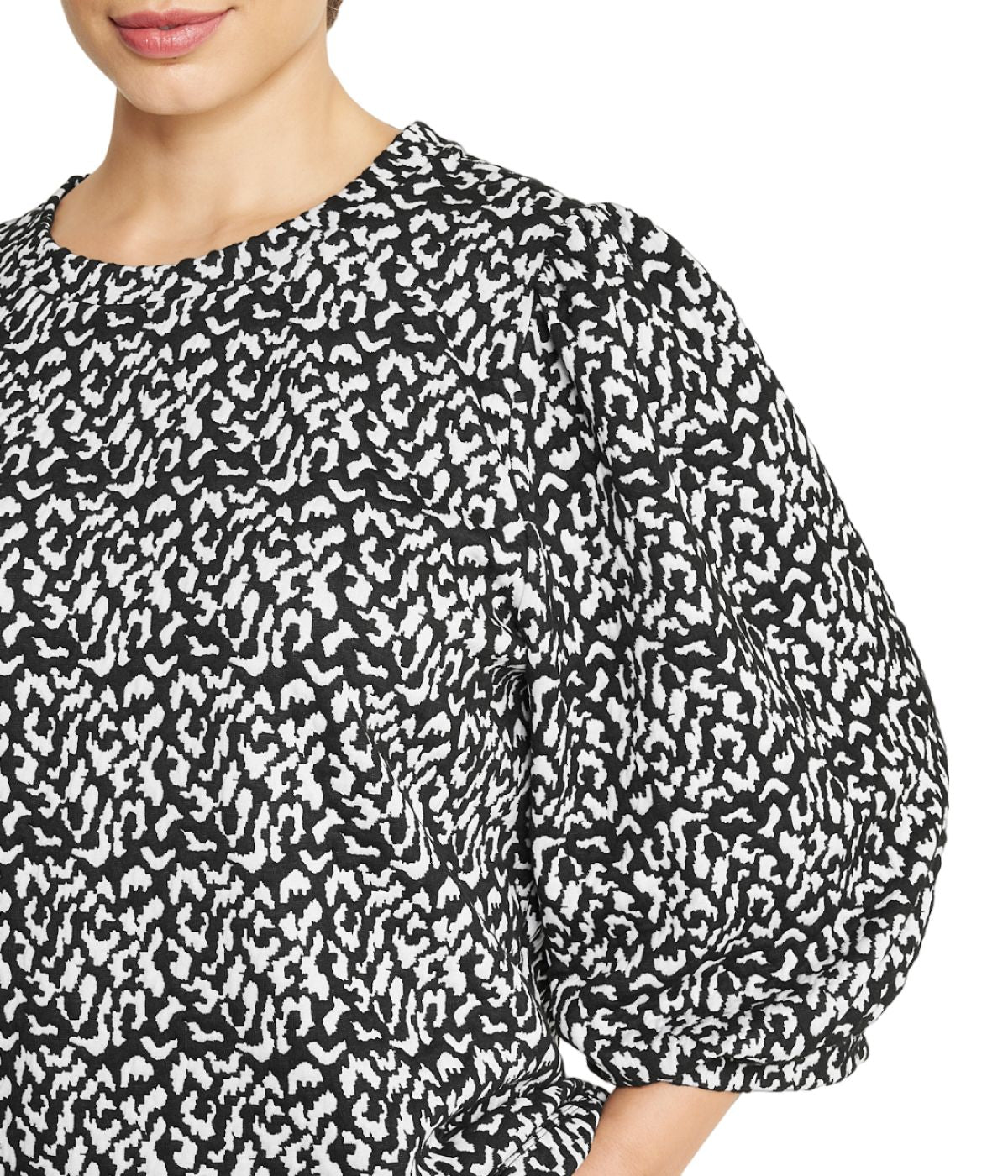  Anne Klein Plus Size Balloon Sleeve Jacquard Top - Anne Black/ White - Bonton