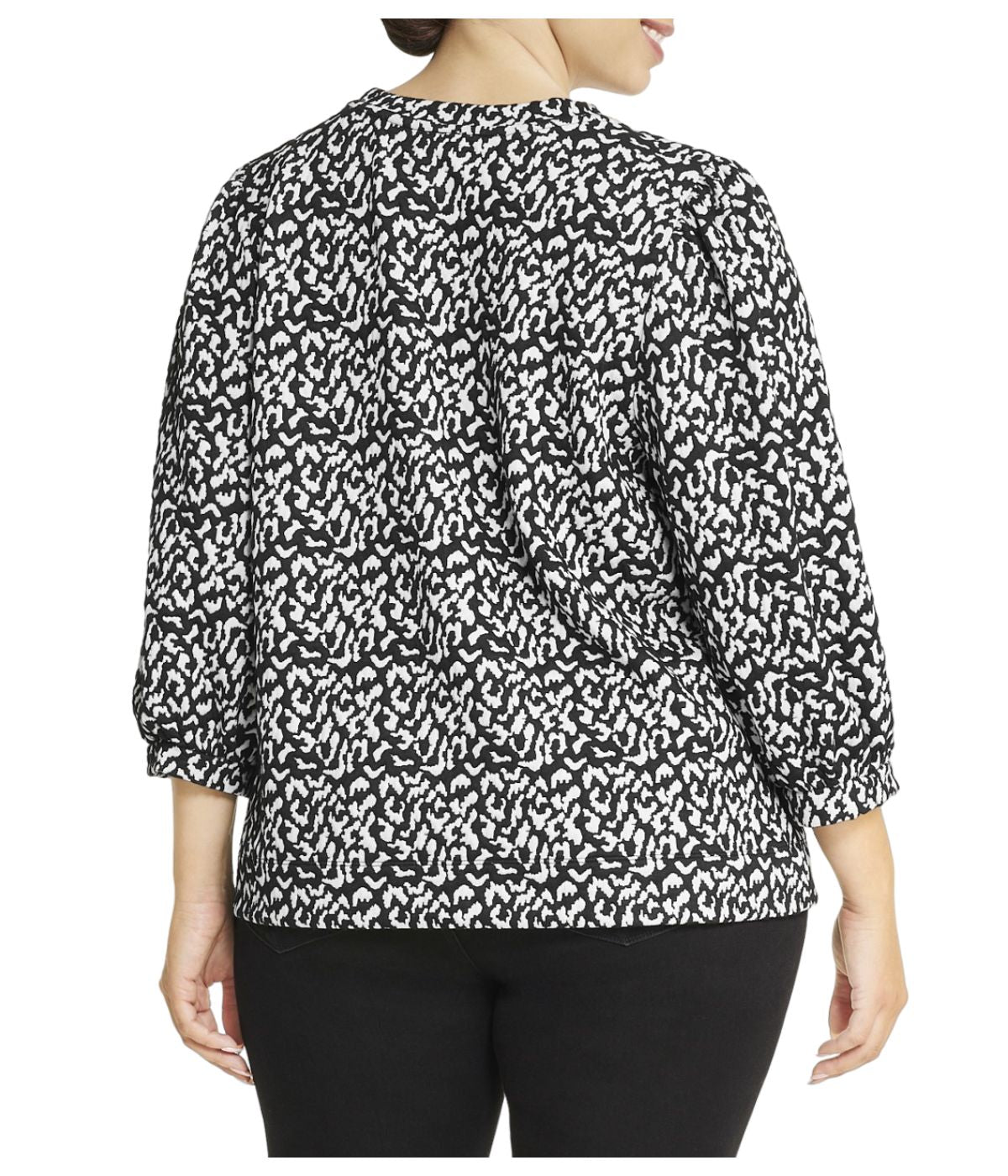  Anne Klein Plus Size Balloon Sleeve Jacquard Top - Anne Black/ White - Bonton