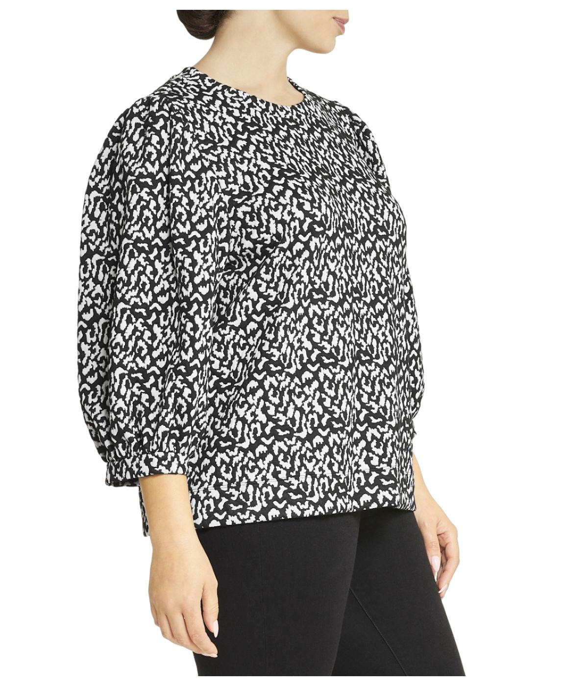  Anne Klein Plus Size Balloon Sleeve Jacquard Top - Anne Black/ White - Bonton