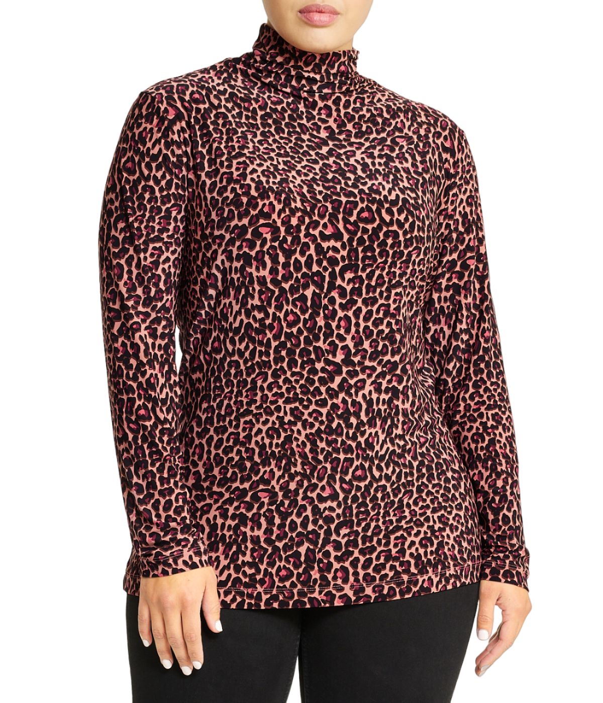  Anne Klein Plus Size Seamless Turtleneck, Printed ITY - Anise/Chianti Combo - Bonton