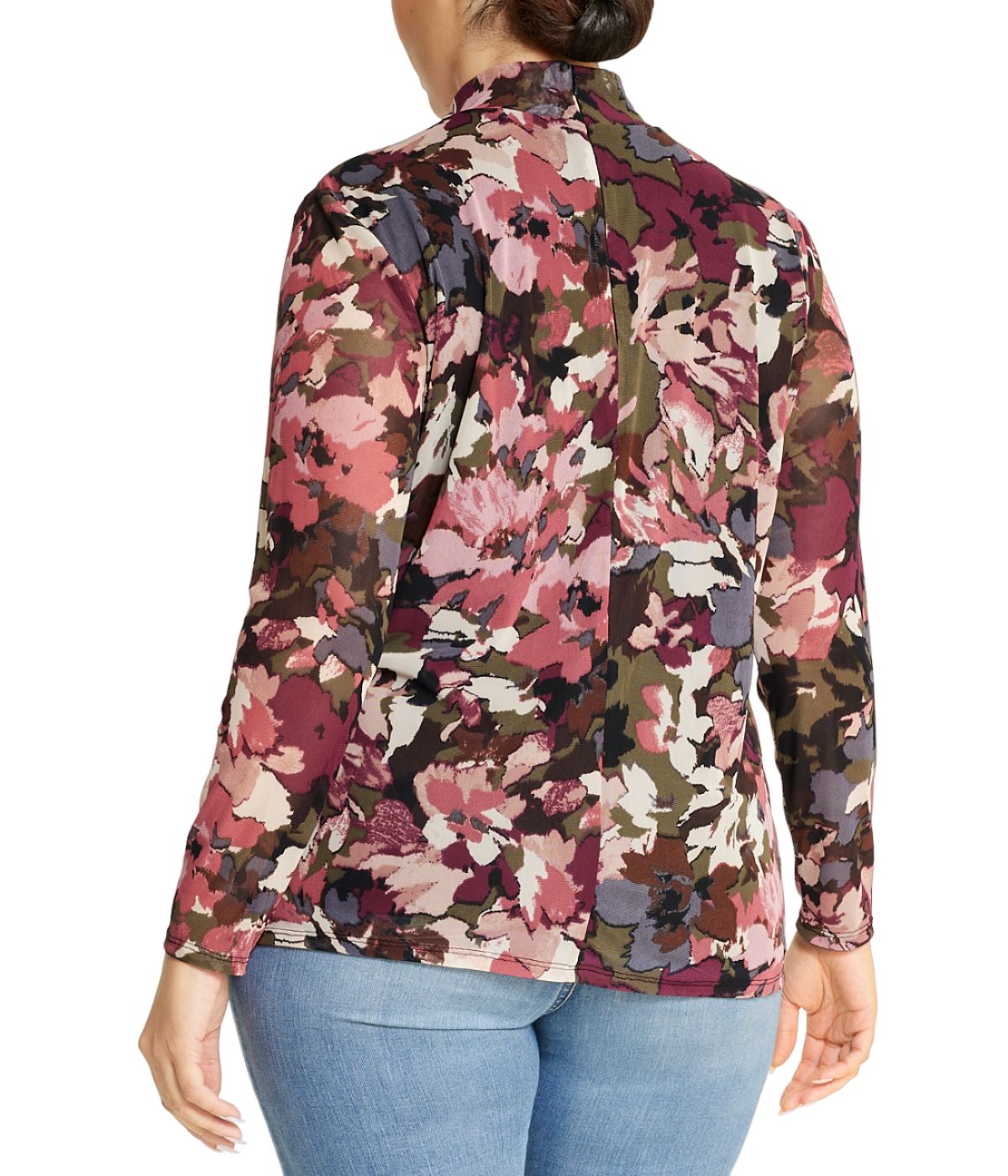  Anne Klein Plus Size Long Sleeve Mesh Turtleneck - Chianti Combo - Bonton