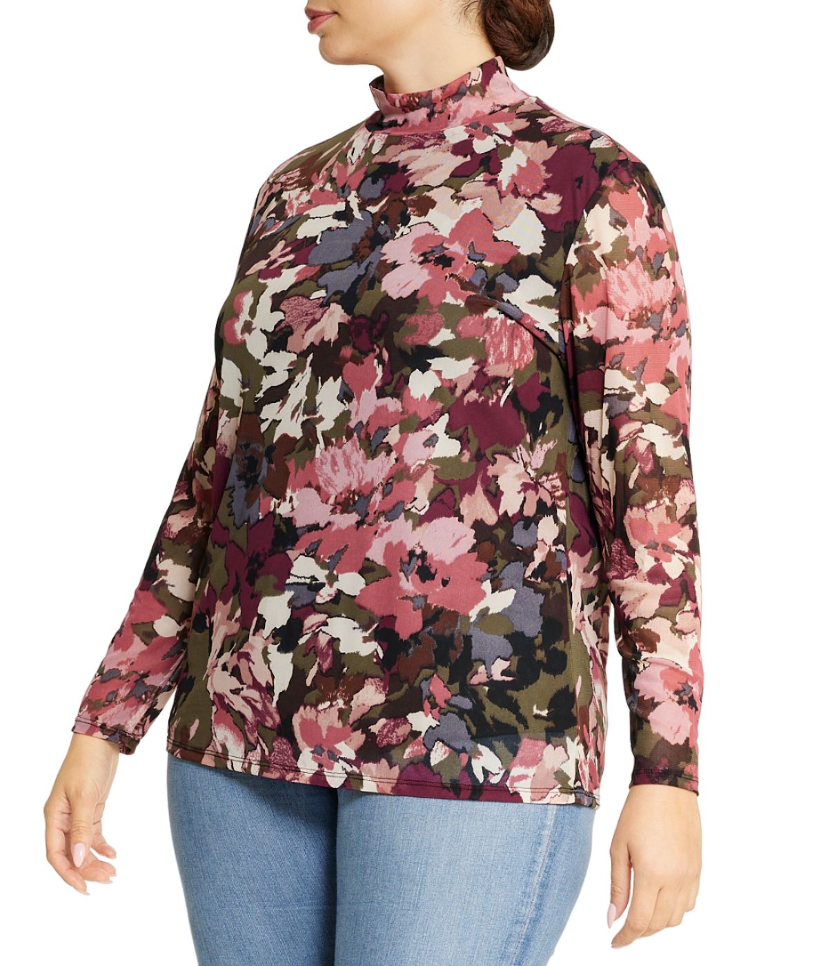  Anne Klein Plus Size Long Sleeve Mesh Turtleneck - Chianti Combo - Bonton