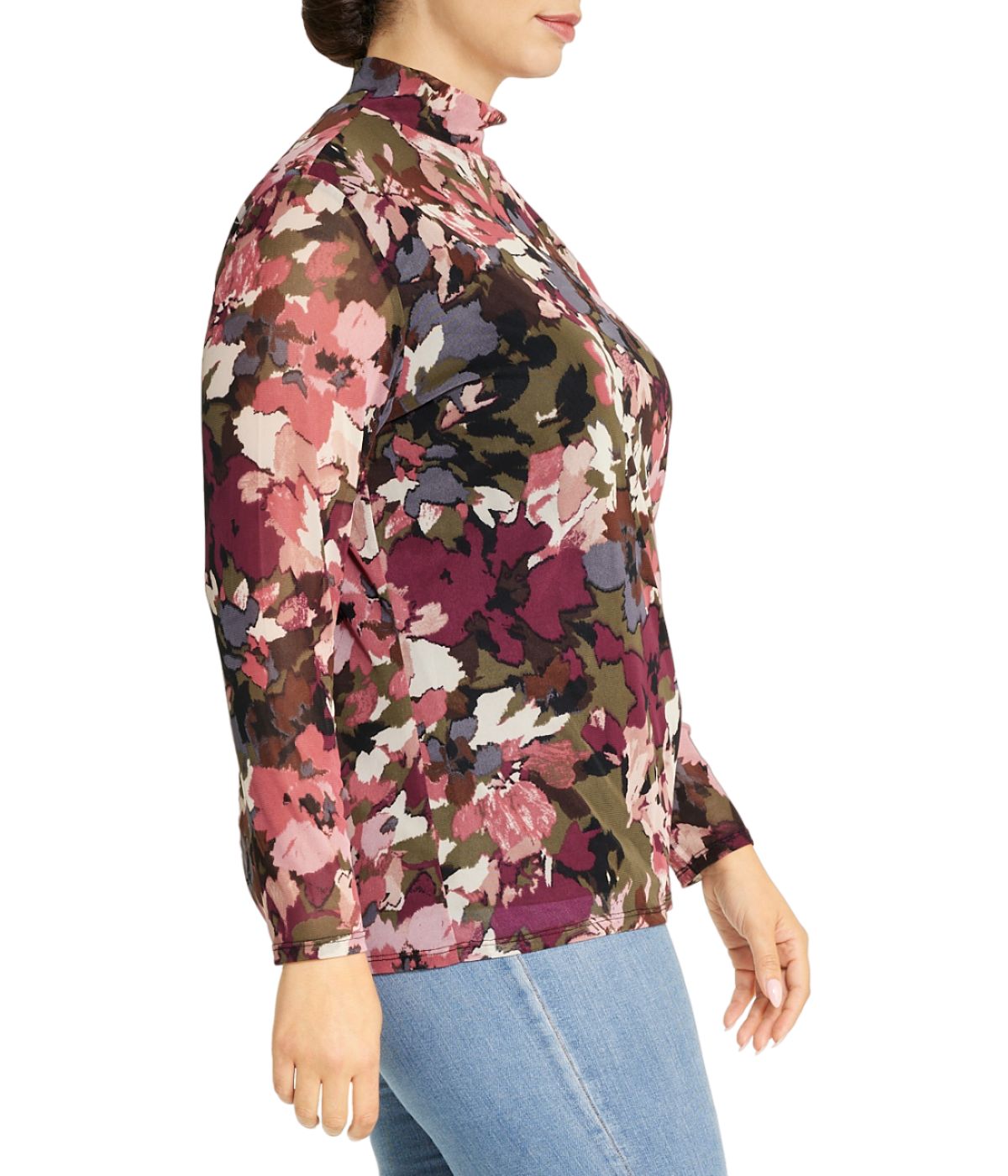  Anne Klein Plus Size Long Sleeve Mesh Turtleneck - Chianti Combo - Bonton