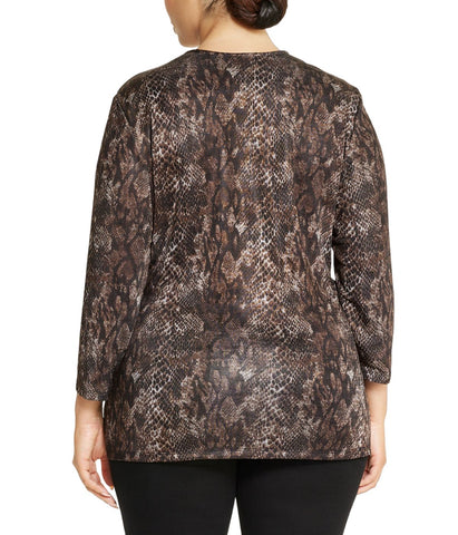 Plus Size 3/4-Sleeve Snake Marl Wrap Top