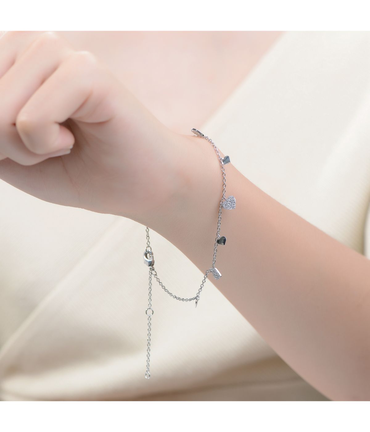  Rachel Glauber Rhodium Plated Cubic Zirconia Heart Charm Bracelet - White - Bonton