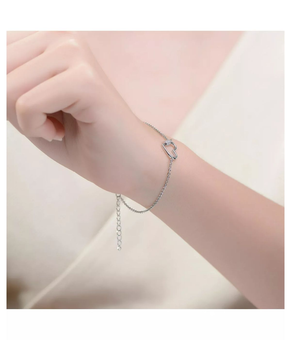  Rachel Glauber Rhodium Plated Cubic Zirconia Heart Adjustable Bracelet - White - Bonton