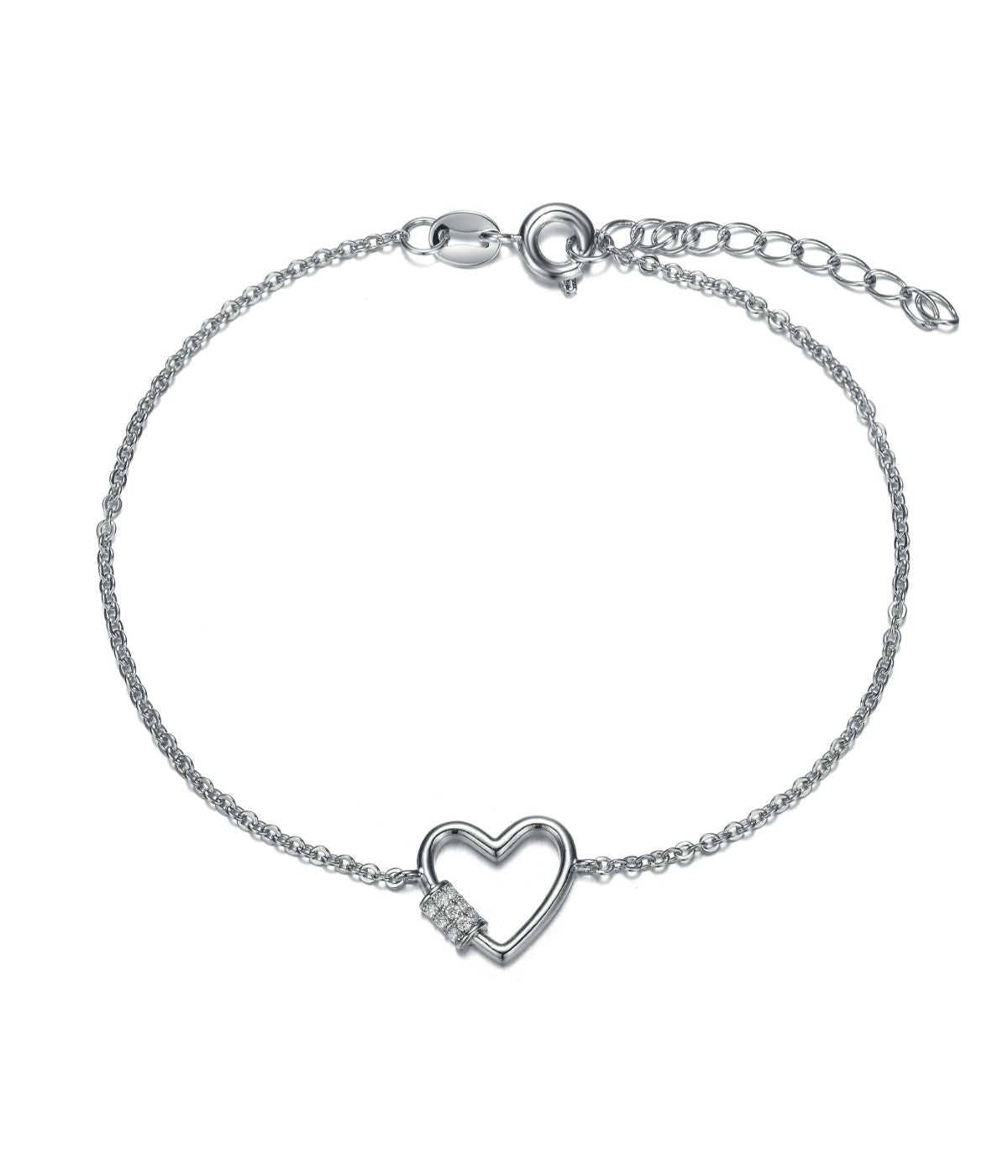  Rachel Glauber Rhodium Plated Cubic Zirconia Heart Adjustable Bracelet - White - Bonton