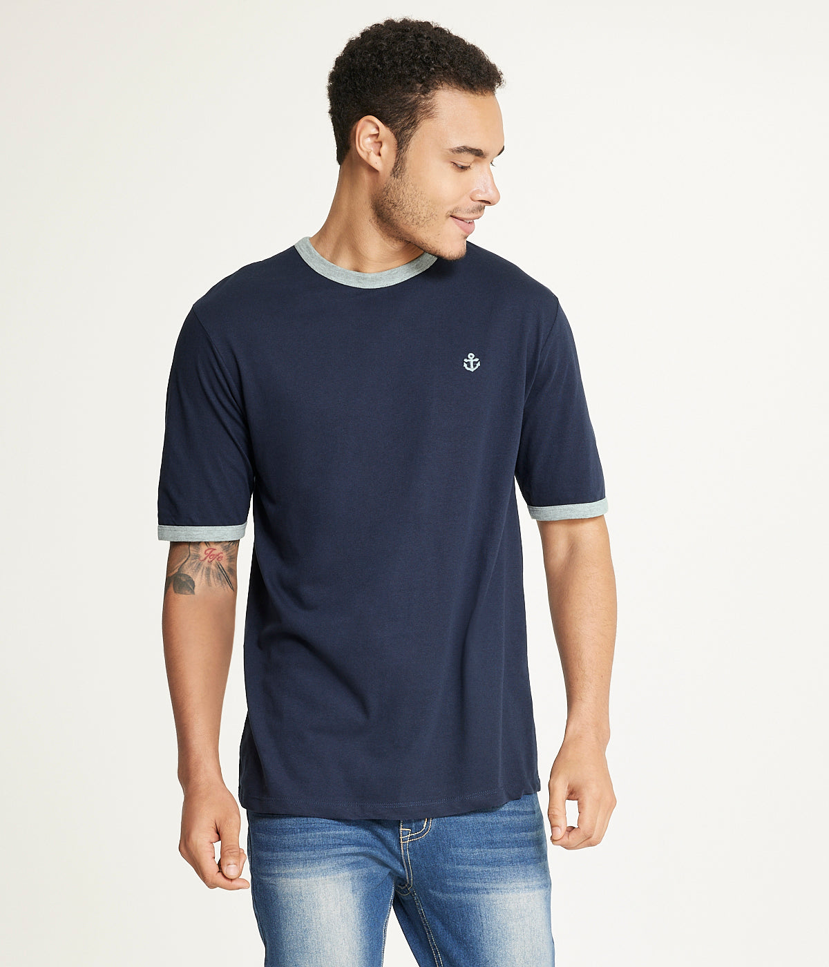 Brooklyn Laundry Brooklyn Laundry Men's Tonal Embroidery Short Sleeve Crew Neck Tee - Blue Crest - Bonton