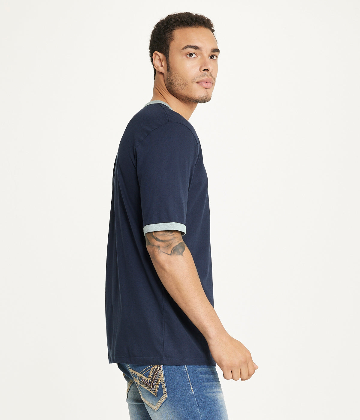  Brooklyn Laundry Brooklyn Laundry Men's Tonal Embroidery Short Sleeve Crew Neck Tee - Blue Crest - Bonton