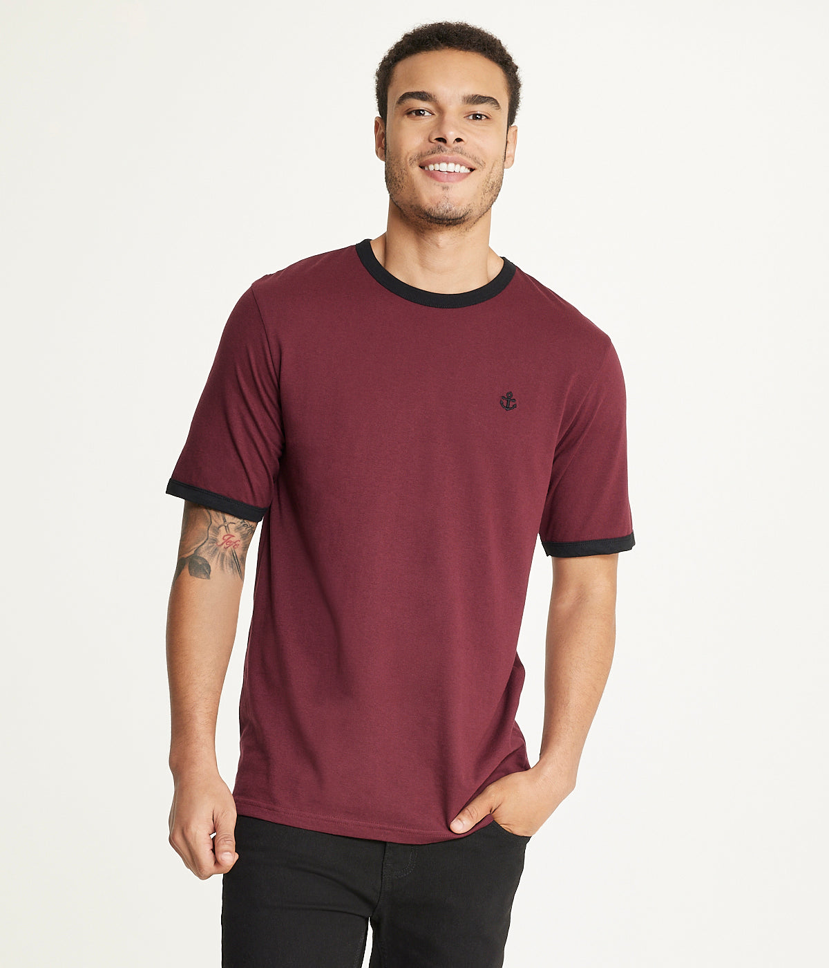  Brooklyn Laundry Brooklyn Laundry Men's Tonal Embroidery Short Sleeve Crew Neck Tee - Burgundy - Bonton