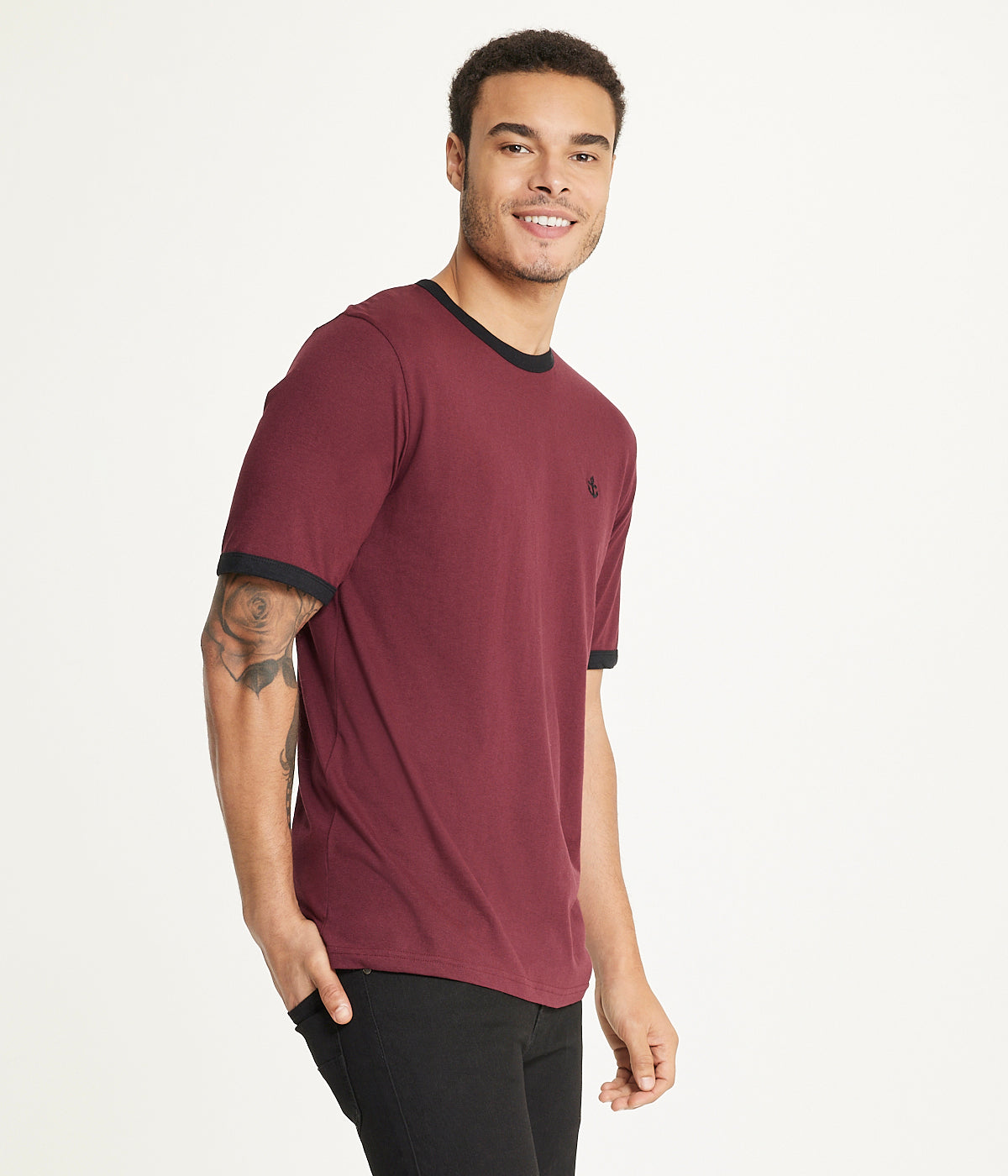  Brooklyn Laundry Brooklyn Laundry Men's Tonal Embroidery Short Sleeve Crew Neck Tee - Burgundy - Bonton