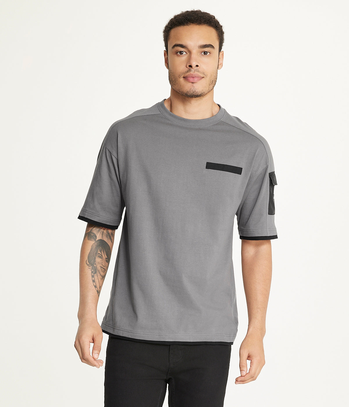  Brooklyn Laundry Brooklyn Laundry Mens Drop Shoulder Core Nylon Pocket Tee - Charcoal - Bonton