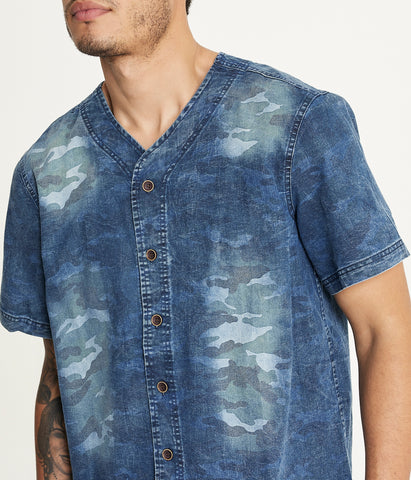 Brooklyn Laundry Men's Baseball Denim Shirt Vintage Distress
