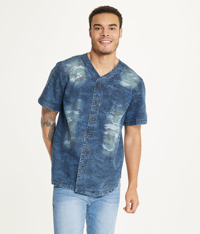 Brooklyn Laundry Men's Baseball Denim Shirt Vintage Distress