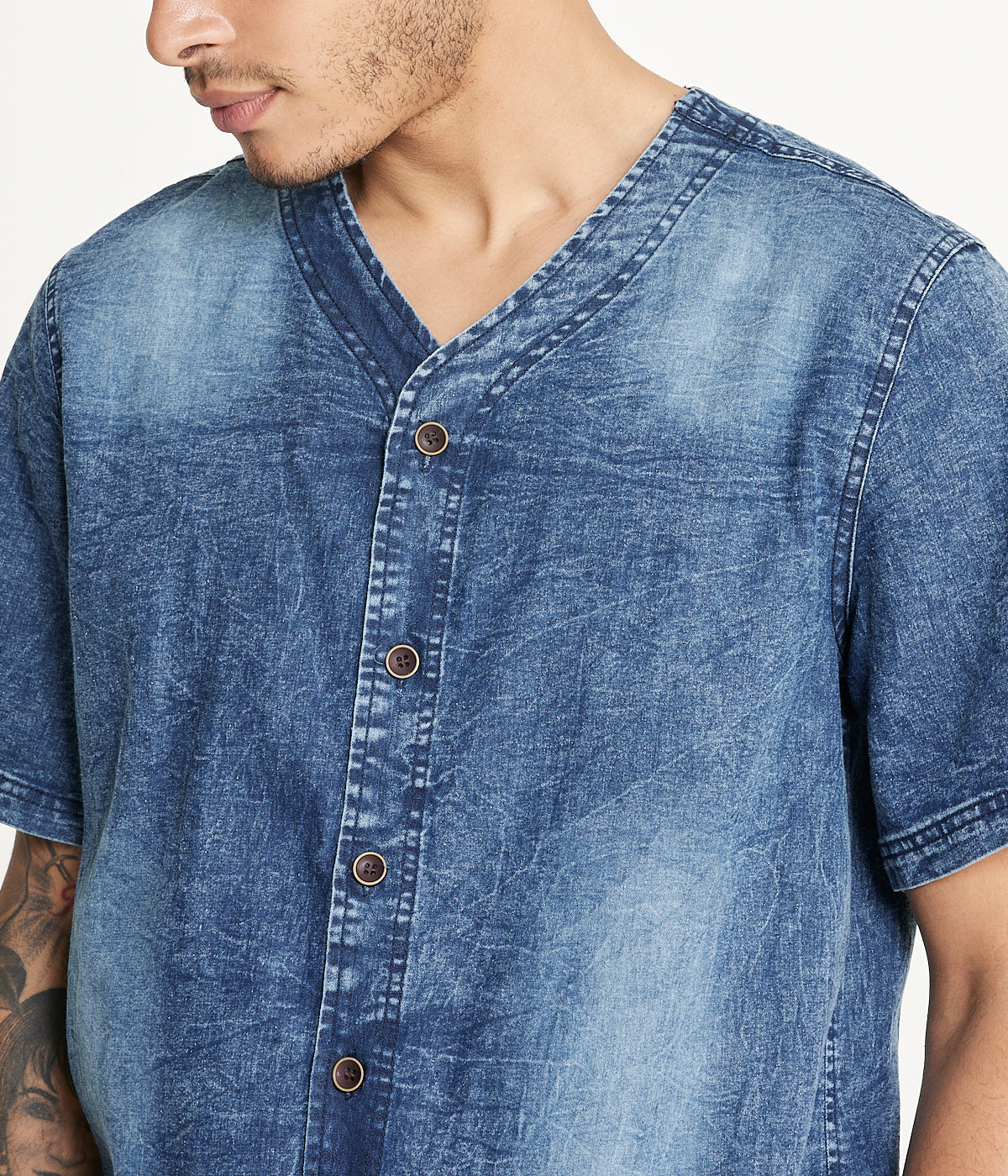  Brooklyn Laundry Brooklyn Laundry Men's Baseball Denim Shirt Rinse Denim - RinseÂ Denim - Bonton