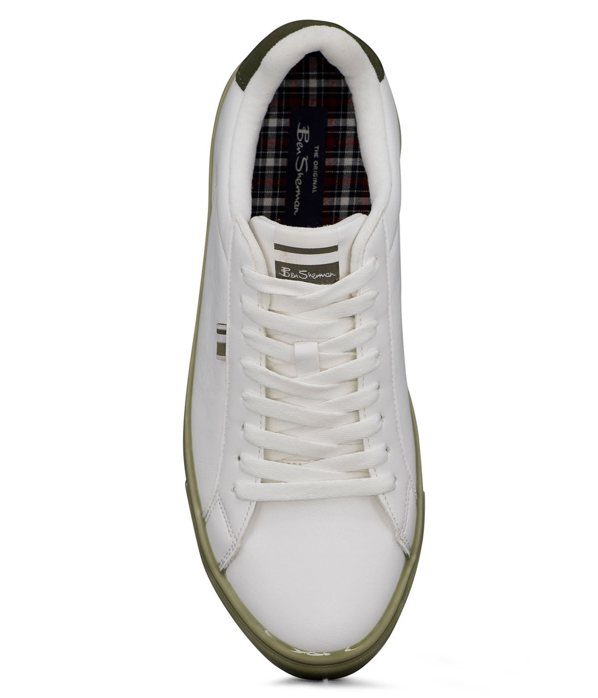  Ben Sherman Crowley Dipped Outsole Lace Up Sneaker - White & Army - Bonton