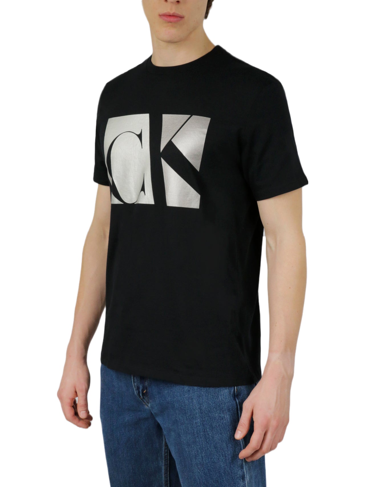  Calvin Klein Short Sleeves Matte Metallic Monogram Tee - Black Beauty - Bonton