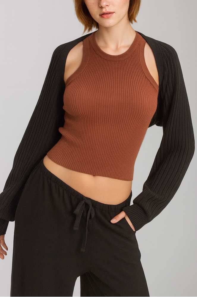  Forever 21 Ribbed Bolero Shrug - black - Bonton