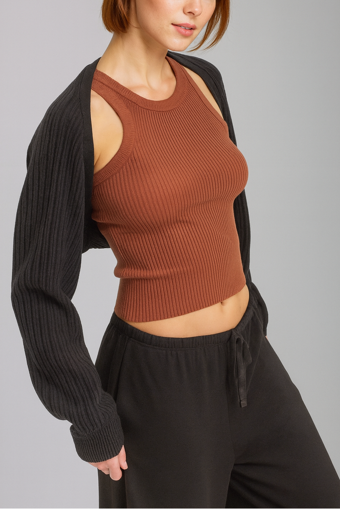  Forever 21 Ribbed Bolero Shrug - black - Bonton
