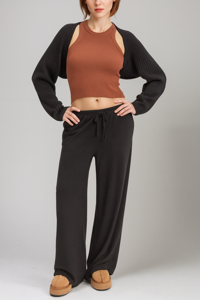  Forever 21 Ribbed Bolero Shrug - black - Bonton