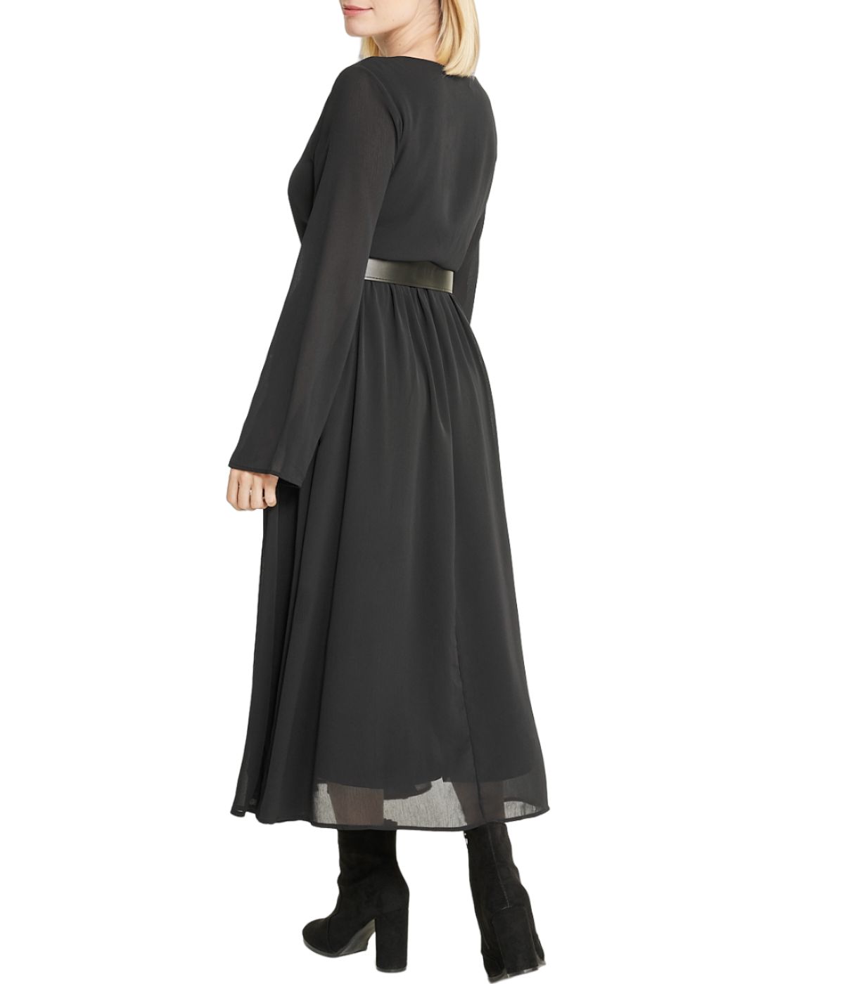  Cream & Rouge Belted Long Sleeve Dress - Black - Bonton