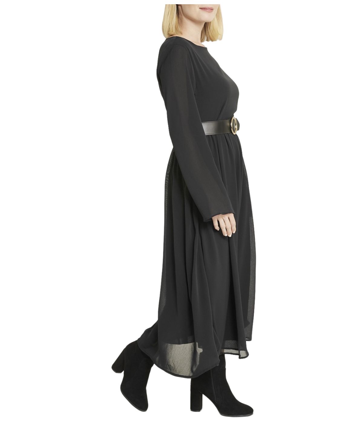  Cream & Rouge Belted Long Sleeve Dress - Black - Bonton