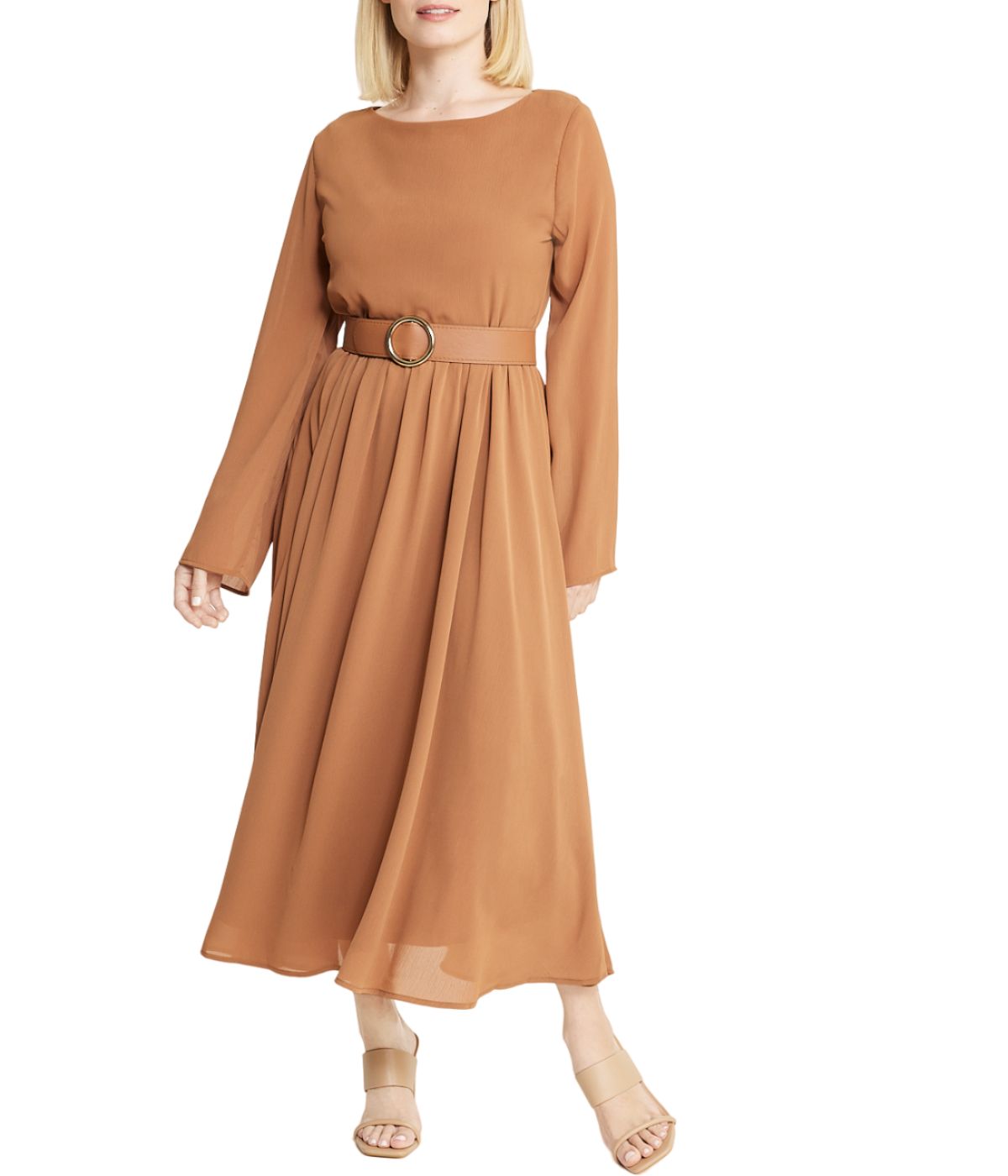  Cream & Rouge Belted Long Sleeve Dress - Black - Bonton
