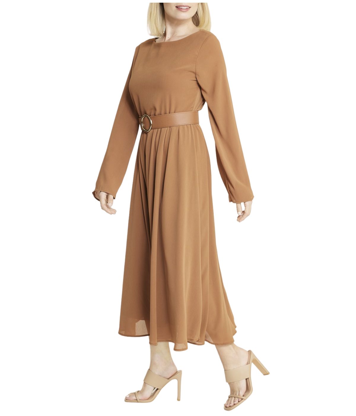  Cream & Rouge Belted Long Sleeve Dress - Black - Bonton