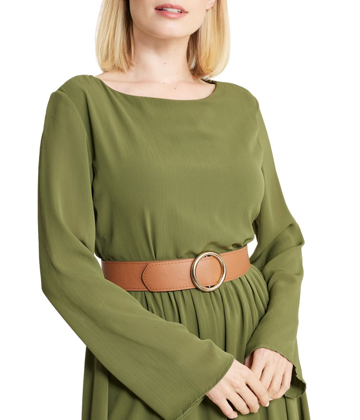  Cream & Rouge Belted Long Sleeve Dress - Black - Bonton