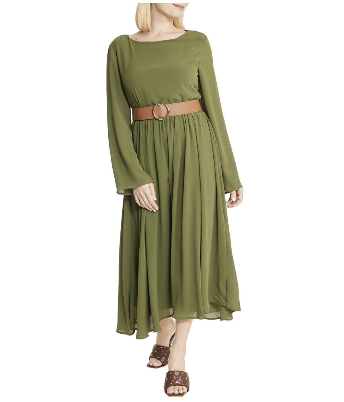  Cream & Rouge Belted Long Sleeve Dress - Black - Bonton