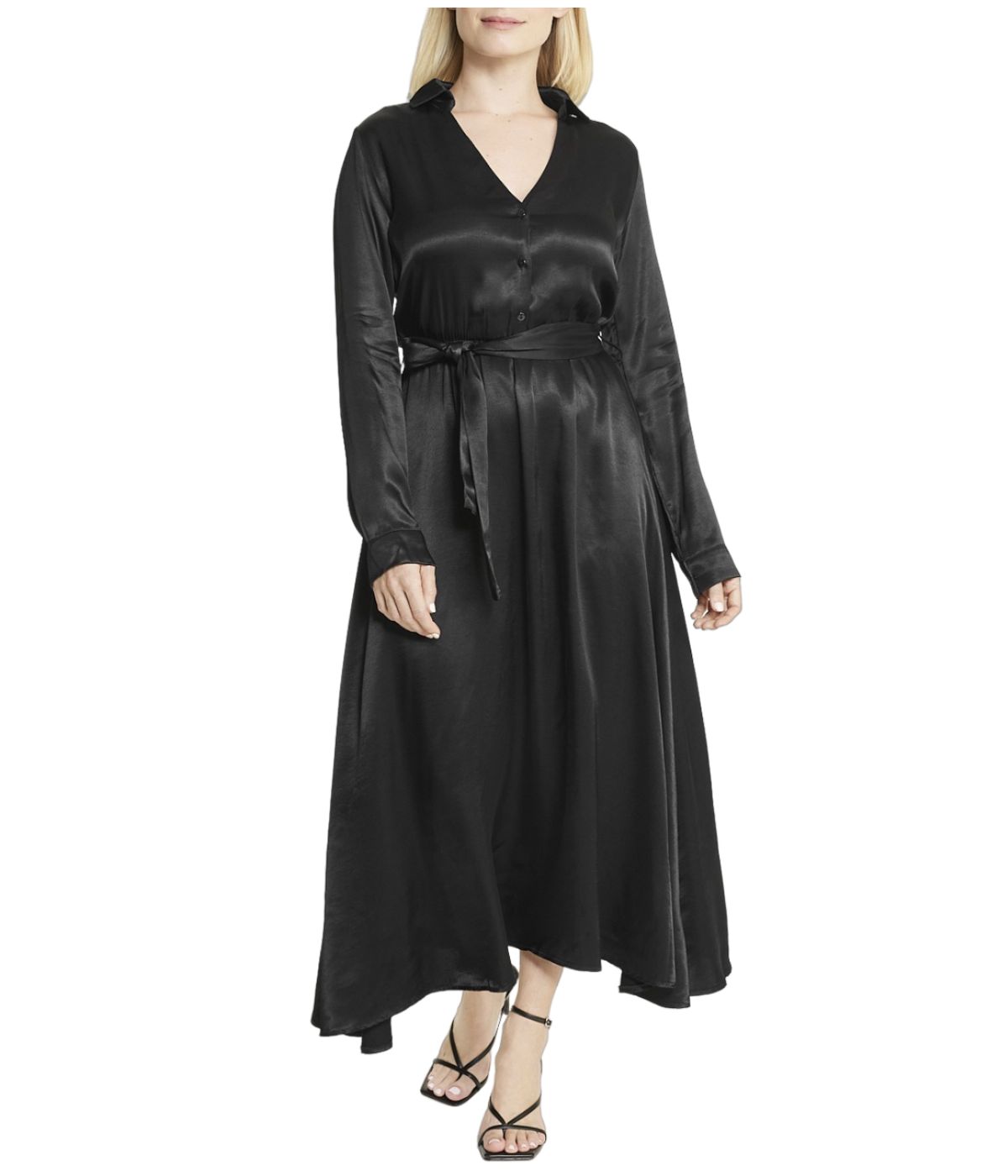 Cream & Rouge Satin Shirt Dress - Black - Bonton