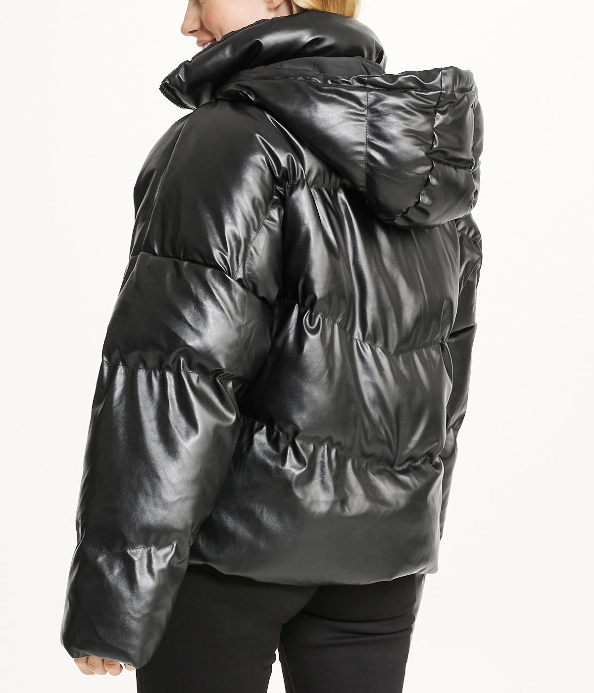  Cream & Rouge Vegan Leather Puffer Coat - Black - Bonton