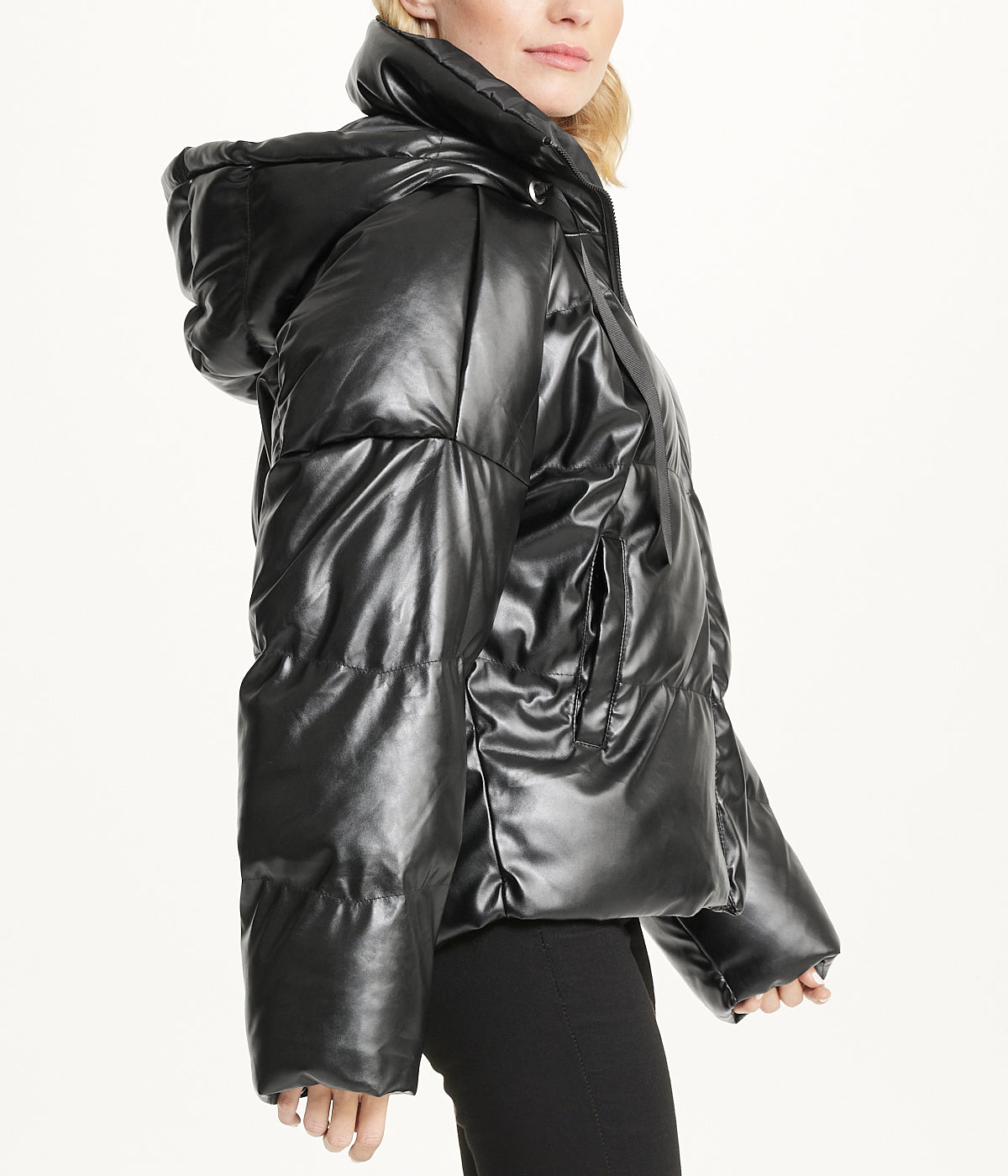  Cream & Rouge Vegan Leather Puffer Coat - Black - Bonton