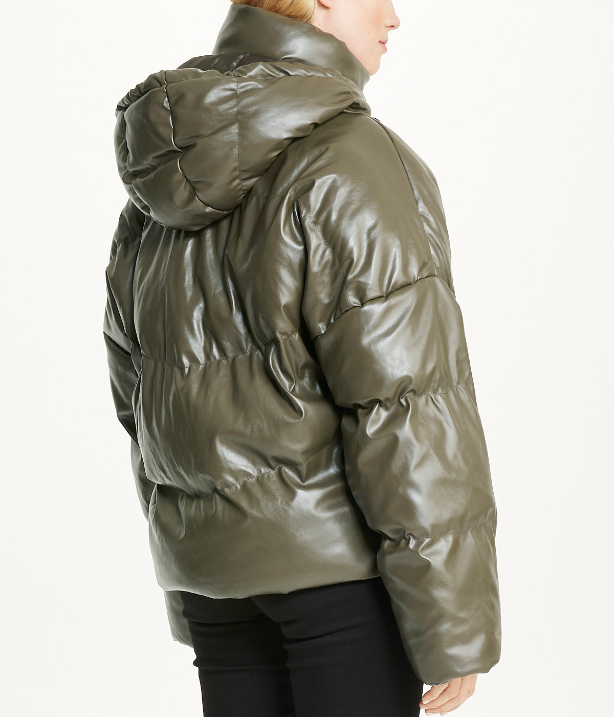  Cream & Rouge Vegan Leather Puffer Coat - Khaki - Bonton