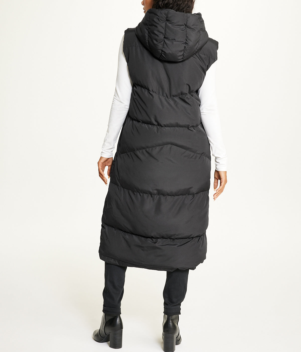  Cream & Rouge Long Puffer Vest - Black - Bonton