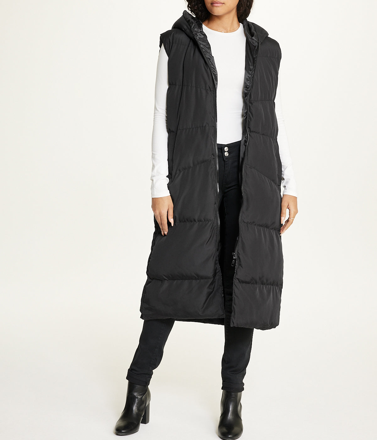  Cream & Rouge Long Puffer Vest - Black - Bonton
