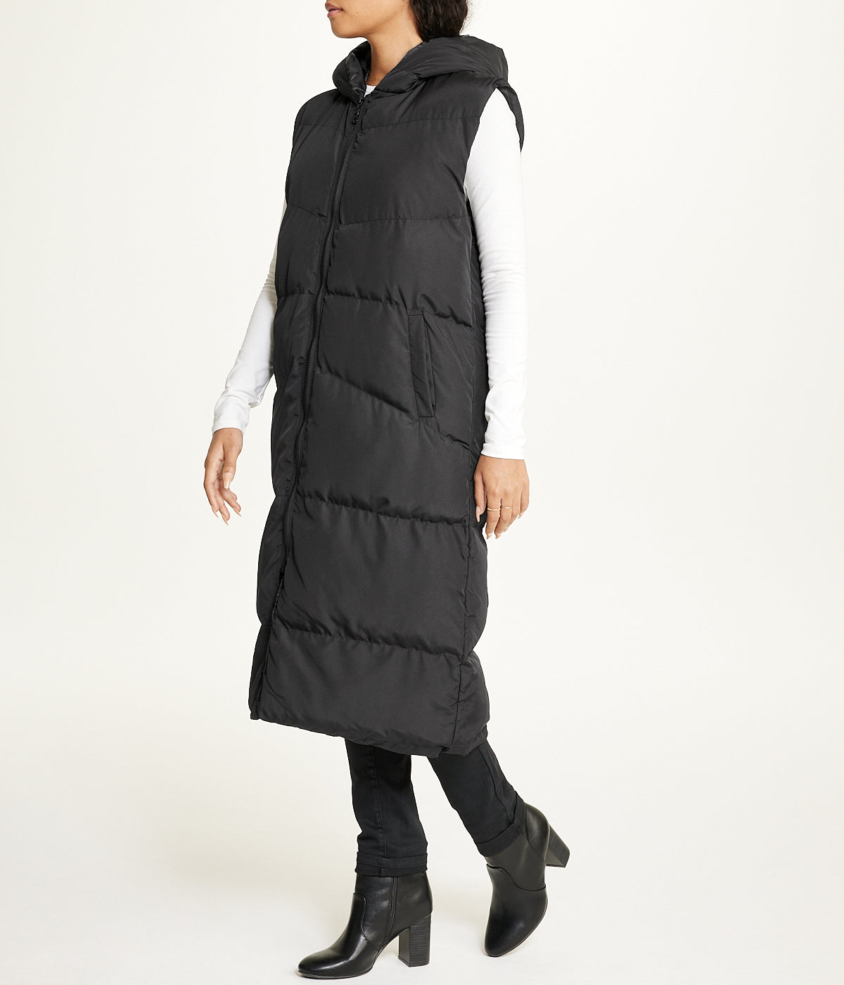  Cream & Rouge Long Puffer Vest - Black - Bonton