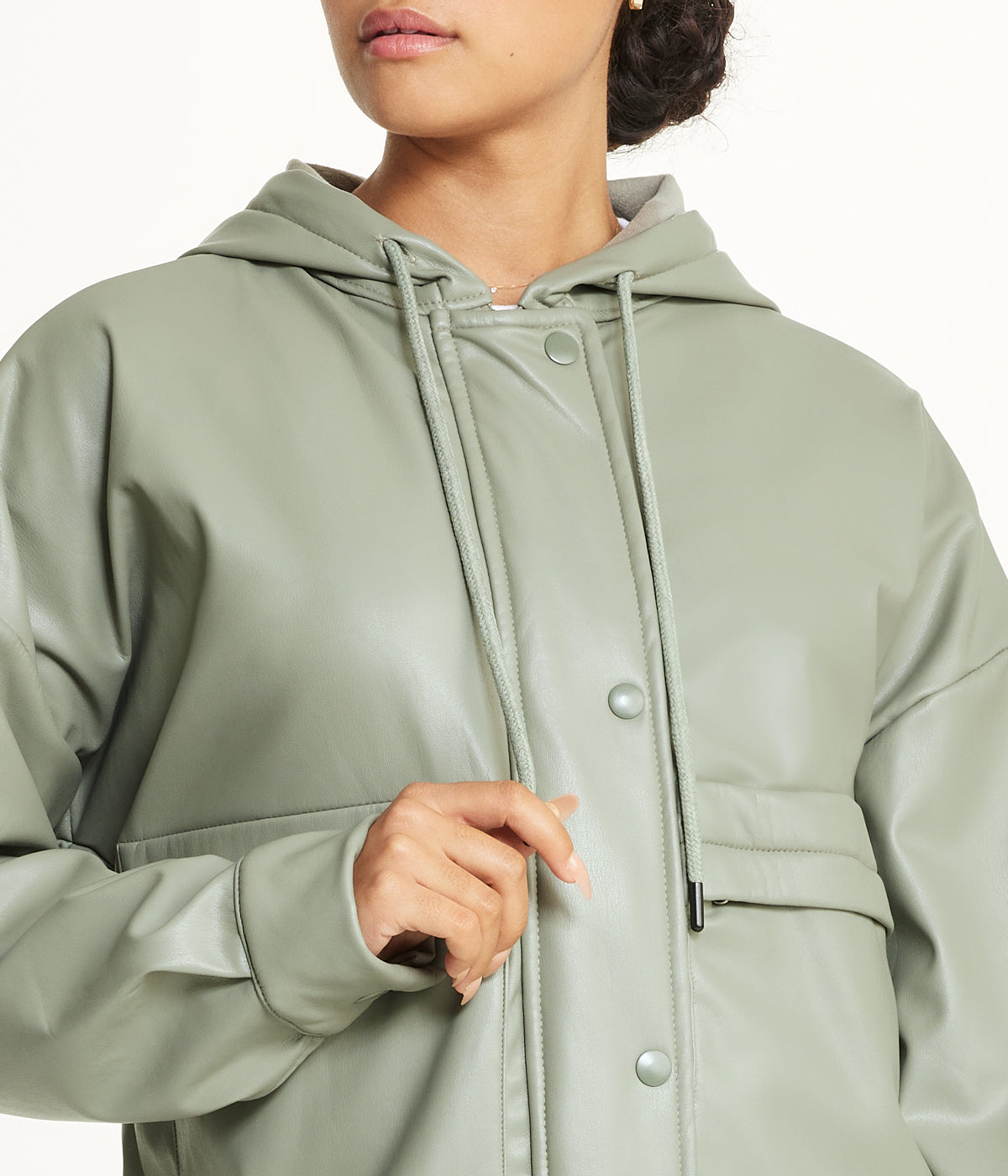  Cream & Rouge Vegan Leather Button Front Jacket - Khaki - Bonton