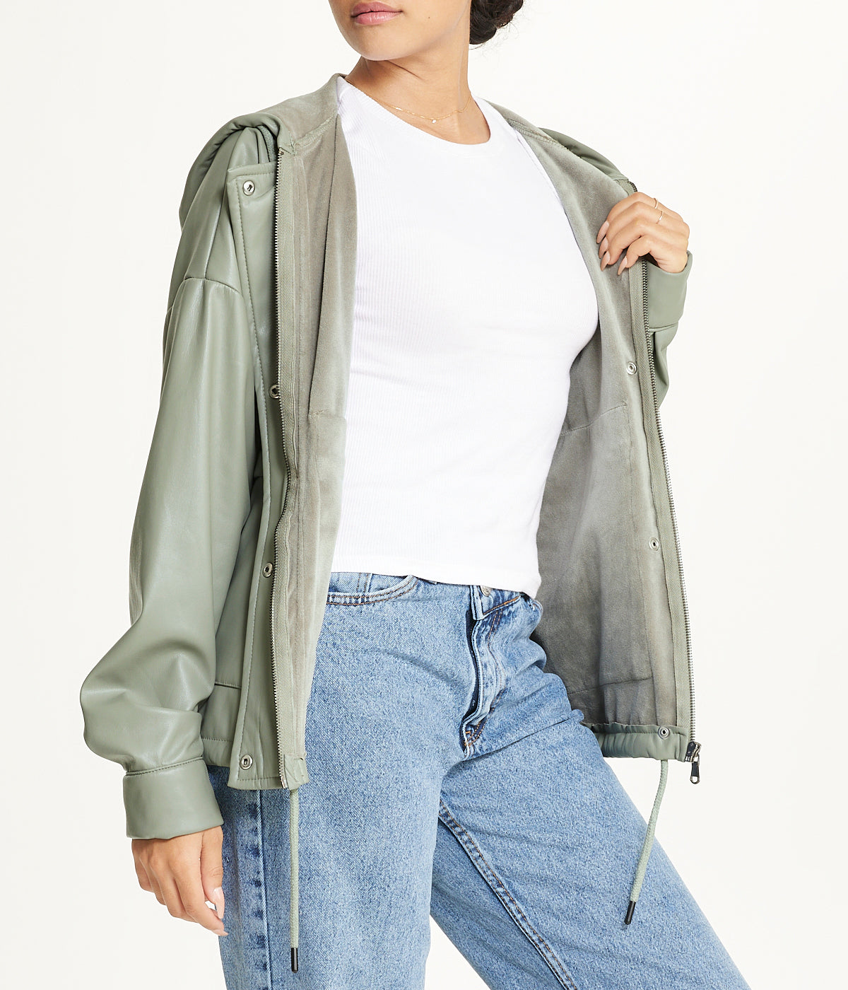  Cream & Rouge Vegan Leather Button Front Jacket - Khaki - Bonton