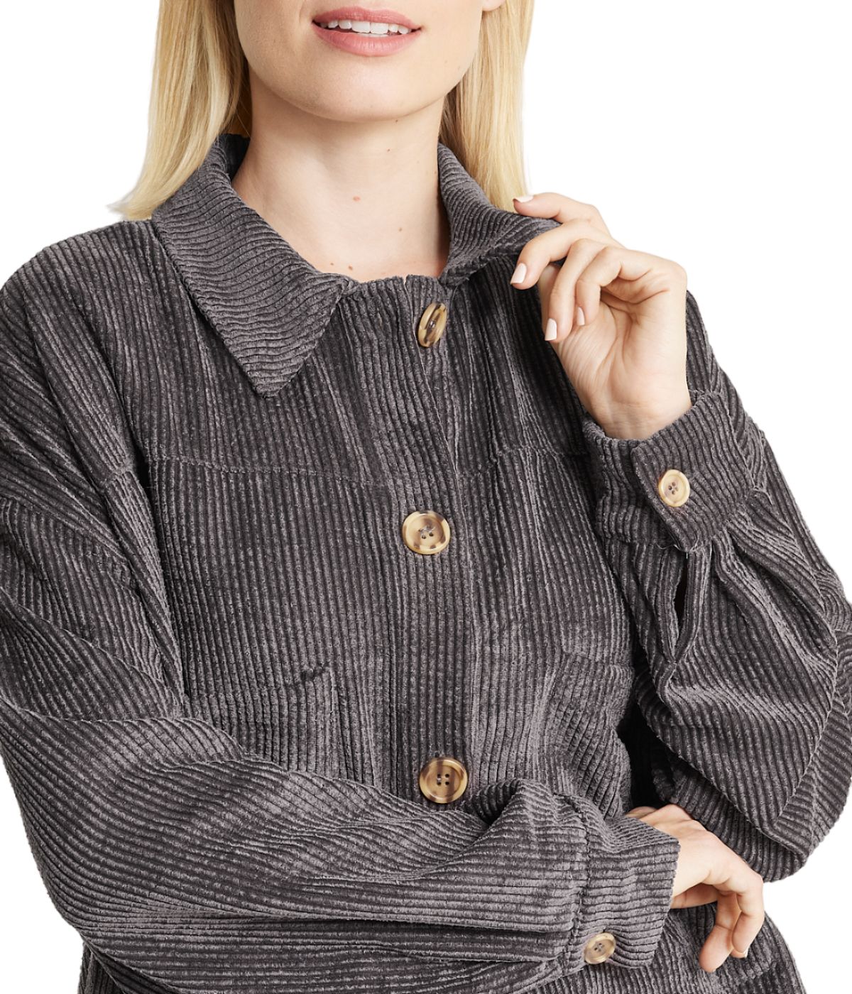  Cream & Rouge Velvet Corduroy Shacket - Anthracite - Bonton