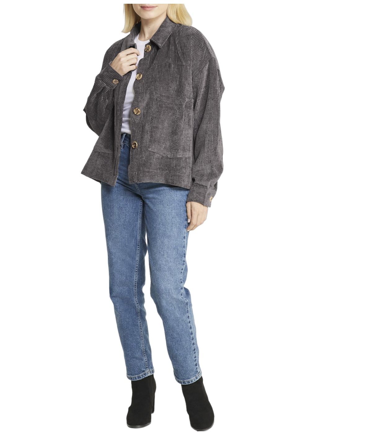  Cream & Rouge Velvet Corduroy Shacket - Anthracite - Bonton