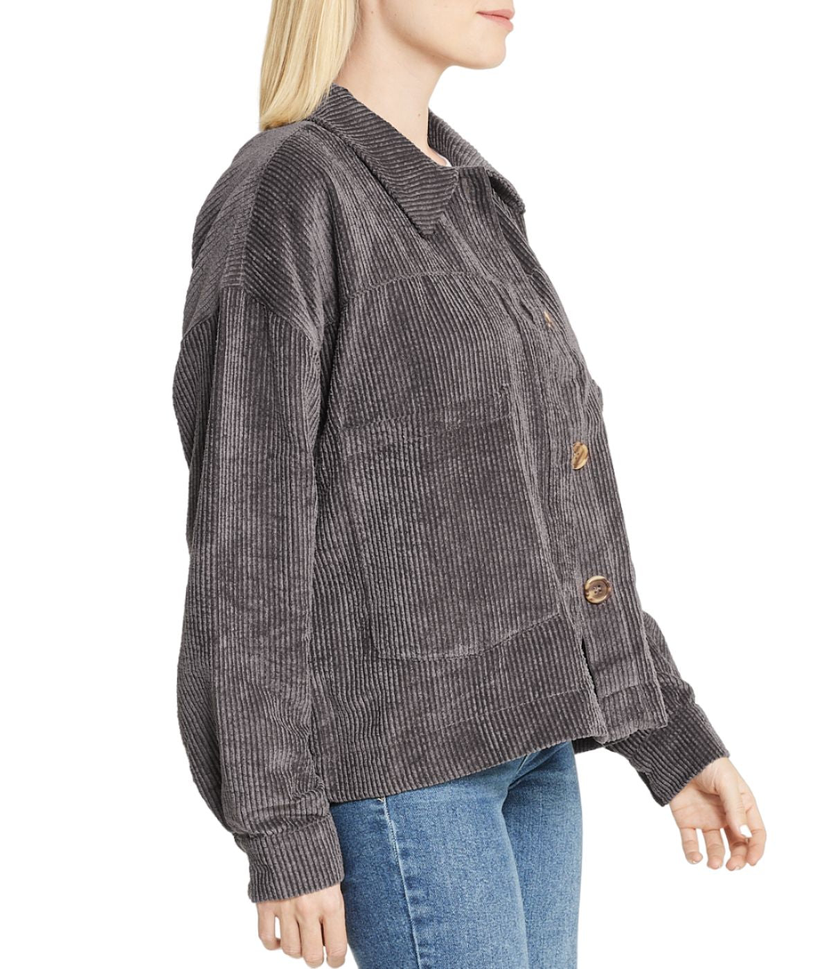  Cream & Rouge Velvet Corduroy Shacket - Anthracite - Bonton